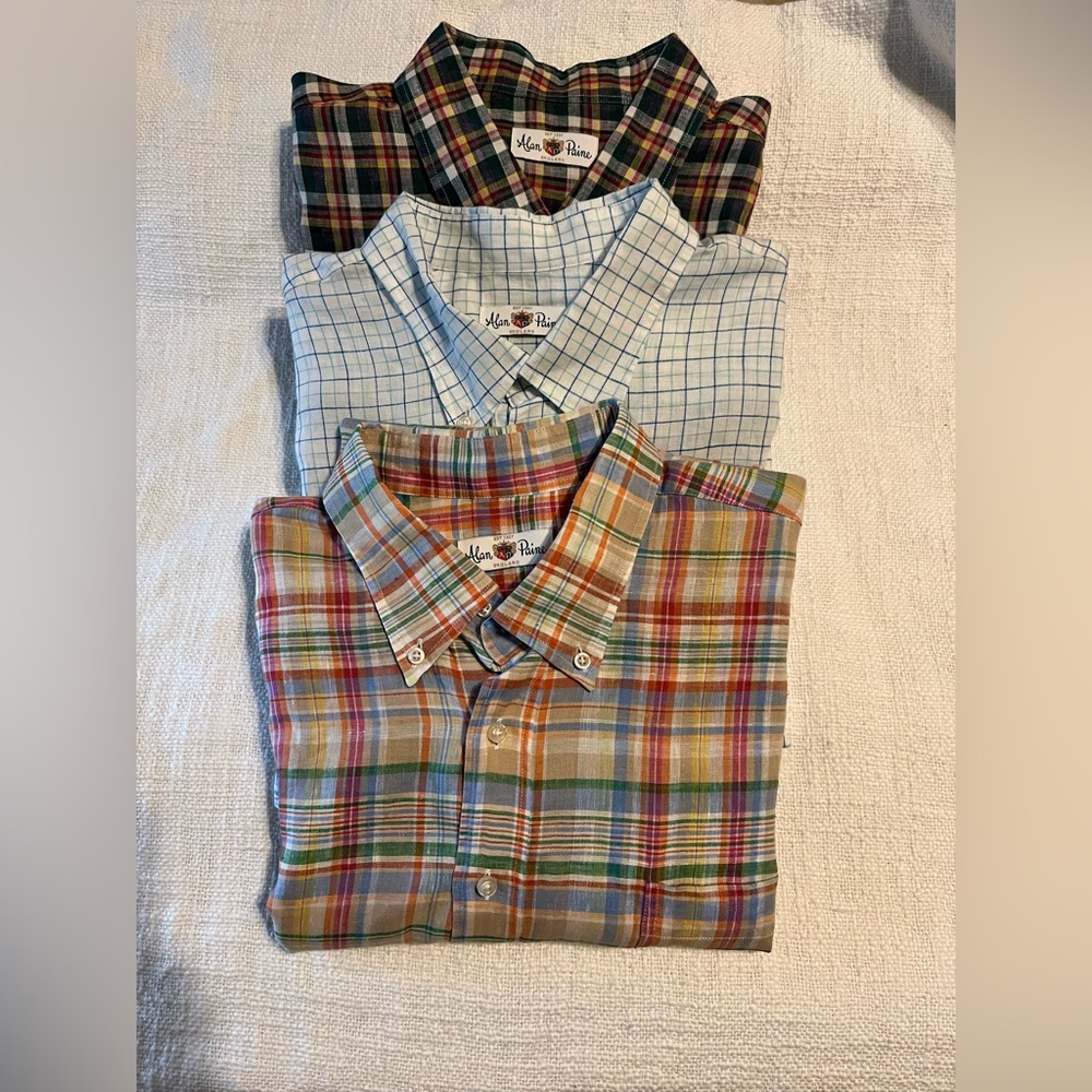 Alan Paine Men's linen Plaid Button-Down Shirts. XL & 2XL. Excellent condition